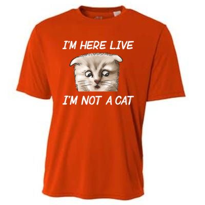 Funny IM Here Live IM Not A Cat Zoom Cat Meme Humor Idea Meaningful Gift Cooling Performance Crew T-Shirt