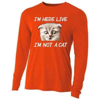 Funny IM Here Live IM Not A Cat Zoom Cat Meme Humor Idea Meaningful Gift Cooling Performance Long Sleeve Crew