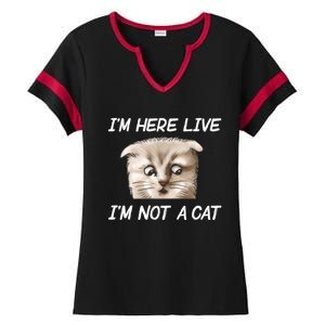 Funny IM Here Live IM Not A Cat Zoom Cat Meme Humor Idea Meaningful Gift Ladies Halftime Notch Neck Tee