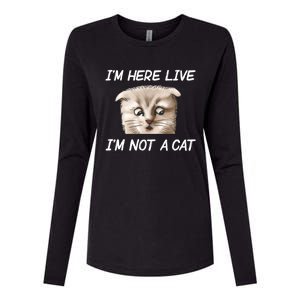 Funny IM Here Live IM Not A Cat Zoom Cat Meme Humor Idea Meaningful Gift Womens Cotton Relaxed Long Sleeve T-Shirt