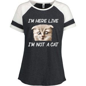 Funny IM Here Live IM Not A Cat Zoom Cat Meme Humor Idea Meaningful Gift Enza Ladies Jersey Colorblock Tee