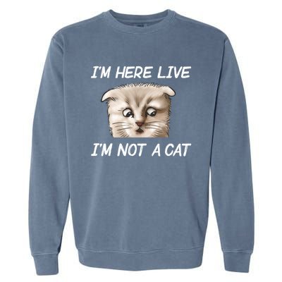 Funny IM Here Live IM Not A Cat Zoom Cat Meme Humor Idea Meaningful Gift Garment-Dyed Sweatshirt