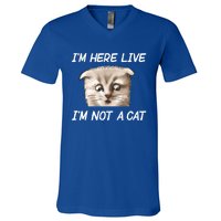 Funny IM Here Live IM Not A Cat Zoom Cat Meme Humor Idea Meaningful Gift V-Neck T-Shirt