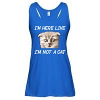 Funny IM Here Live IM Not A Cat Zoom Cat Meme Humor Idea Meaningful Gift Ladies Essential Flowy Tank