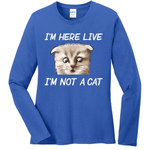 Funny IM Here Live IM Not A Cat Zoom Cat Meme Humor Idea Meaningful Gift Ladies Long Sleeve Shirt