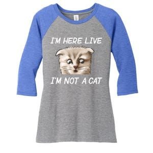 Funny IM Here Live IM Not A Cat Zoom Cat Meme Humor Idea Meaningful Gift Women's Tri-Blend 3/4-Sleeve Raglan Shirt