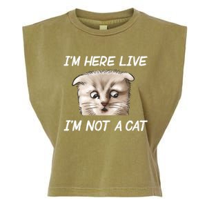 Funny IM Here Live IM Not A Cat Zoom Cat Meme Humor Idea Meaningful Gift Garment-Dyed Women's Muscle Tee