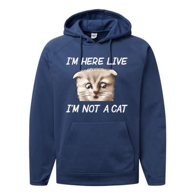 Funny IM Here Live IM Not A Cat Zoom Cat Meme Humor Idea Meaningful Gift Performance Fleece Hoodie