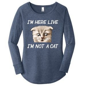 Funny IM Here Live IM Not A Cat Zoom Cat Meme Humor Idea Meaningful Gift Women's Perfect Tri Tunic Long Sleeve Shirt