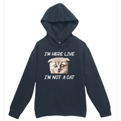 Funny IM Here Live IM Not A Cat Zoom Cat Meme Humor Idea Meaningful Gift Urban Pullover Hoodie