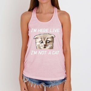 Funny IM Here Live IM Not A Cat Zoom Cat Meme Humor Idea Meaningful Gift Women's Knotted Racerback Tank