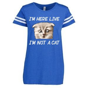 Funny IM Here Live IM Not A Cat Zoom Cat Meme Humor Idea Meaningful Gift Enza Ladies Jersey Football T-Shirt