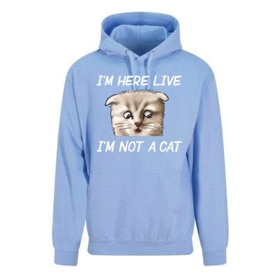 Funny IM Here Live IM Not A Cat Zoom Cat Meme Humor Idea Meaningful Gift Unisex Surf Hoodie