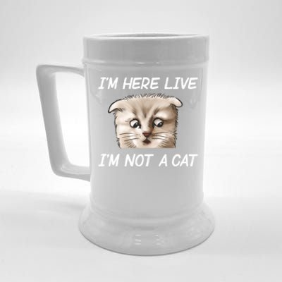 Funny IM Here Live IM Not A Cat Zoom Cat Meme Humor Idea Meaningful Gift Beer Stein