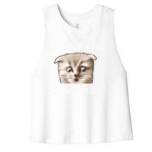 Funny IM Here Live IM Not A Cat Zoom Cat Meme Humor Idea Meaningful Gift Women's Racerback Cropped Tank