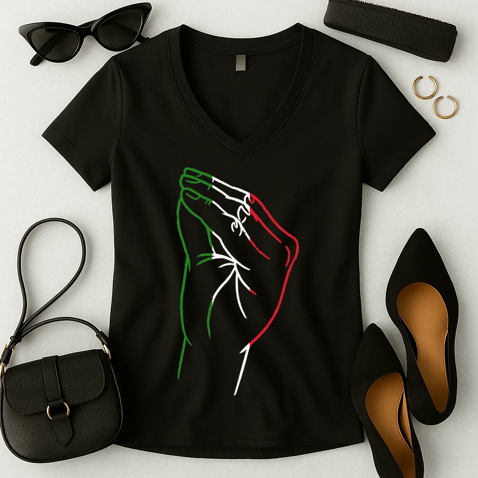 Funny Italian Hand Gesture Italian Flag Italy Italia Women's V-Neck T-Shirt