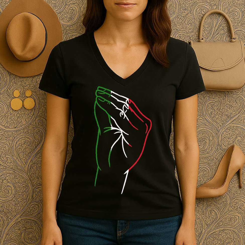 Funny Italian Hand Gesture Italian Flag Italy Italia Women's V-Neck T-Shirt