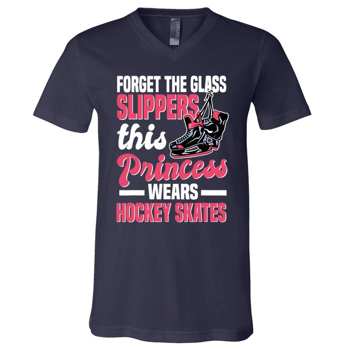 Funny Ice Hockey Girl This Princess Wears Hockey Skates V-Neck T-Shirt