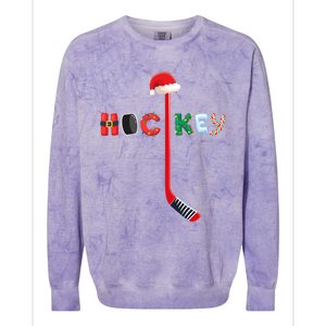 Funny Ice Hockey Stick Christmas Santa Lights Xmas Funny Gift Colorblast Crewneck Sweatshirt