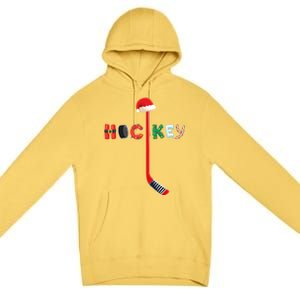 Funny Ice Hockey Stick Christmas Santa Lights Xmas Funny Gift Premium Pullover Hoodie