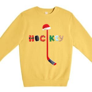 Funny Ice Hockey Stick Christmas Santa Lights Xmas Funny Gift Premium Crewneck Sweatshirt