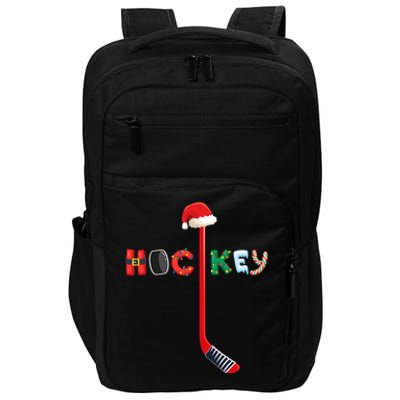 Funny Ice Hockey Stick Christmas Santa Lights Xmas Funny Gift Impact Tech Backpack