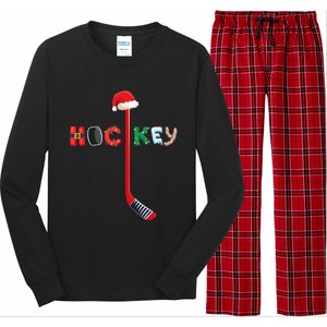 Funny Ice Hockey Stick Christmas Santa Lights Xmas Funny Gift Long Sleeve Pajama Set