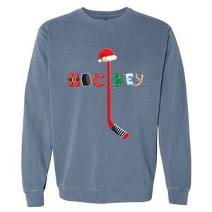 Funny Ice Hockey Stick Christmas Santa Lights Xmas Funny Gift Garment-Dyed Sweatshirt