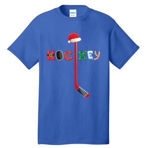 Funny Ice Hockey Stick Christmas Santa Lights Xmas Funny Gift Tall T-Shirt