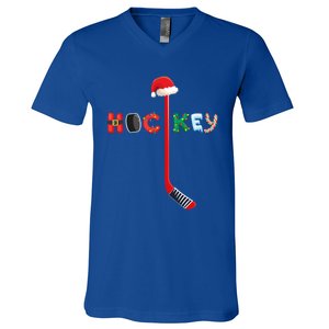 Funny Ice Hockey Stick Christmas Santa Lights Xmas Funny Gift V-Neck T-Shirt