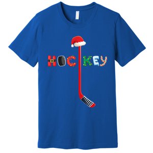 Funny Ice Hockey Stick Christmas Santa Lights Xmas Funny Gift Premium T-Shirt