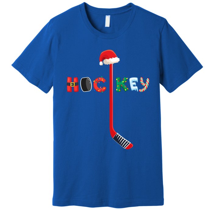 Funny Ice Hockey Stick Christmas Santa Lights Xmas Funny Gift Premium T-Shirt