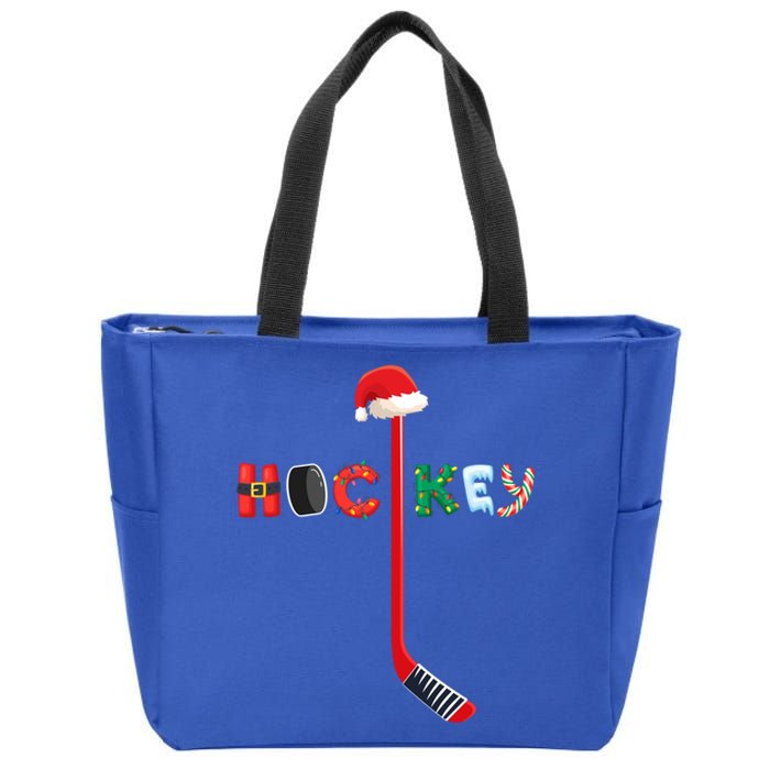 Funny Ice Hockey Stick Christmas Santa Lights Xmas Funny Gift Zip Tote Bag