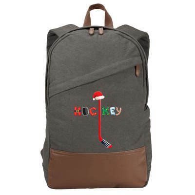 Funny Ice Hockey Stick Christmas Santa Lights Xmas Funny Gift Cotton Canvas Backpack