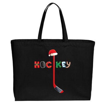 Funny Ice Hockey Stick Christmas Santa Lights Xmas Funny Gift Cotton Canvas Jumbo Tote