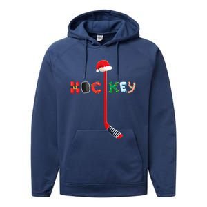 Funny Ice Hockey Stick Christmas Santa Lights Xmas Funny Gift Performance Fleece Hoodie