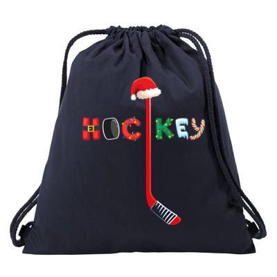 Funny Ice Hockey Stick Christmas Santa Lights Xmas Funny Gift Drawstring Bag