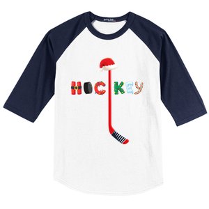 Funny Ice Hockey Stick Christmas Santa Lights Xmas Funny Gift Baseball Sleeve Shirt