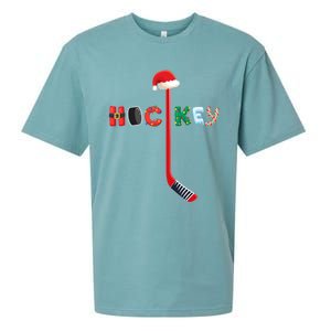 Funny Ice Hockey Stick Christmas Santa Lights Xmas Funny Gift Sueded Cloud Jersey T-Shirt