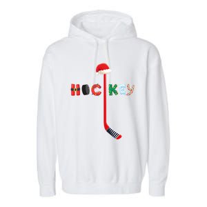 Funny Ice Hockey Stick Christmas Santa Lights Xmas Funny Gift Garment-Dyed Fleece Hoodie