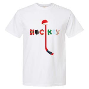 Funny Ice Hockey Stick Christmas Santa Lights Xmas Funny Gift Garment-Dyed Heavyweight T-Shirt