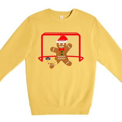 Funny Ice Hockey Goalie Gingerbread Christmas Pajama Gift Premium Crewneck Sweatshirt