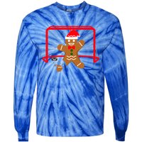 Funny Ice Hockey Goalie Gingerbread Christmas Pajama Gift Tie-Dye Long Sleeve Shirt