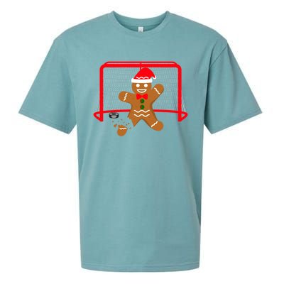 Funny Ice Hockey Goalie Gingerbread Christmas Pajama Gift Sueded Cloud Jersey T-Shirt