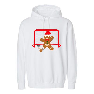 Funny Ice Hockey Goalie Gingerbread Christmas Pajama Gift Garment-Dyed Fleece Hoodie