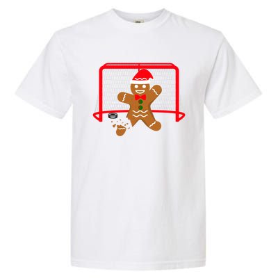 Funny Ice Hockey Goalie Gingerbread Christmas Pajama Gift Garment-Dyed Heavyweight T-Shirt