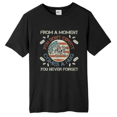 Funny Ice Hockey Player American Flag Hug You Never Forget Cute Gift Tall Fusion ChromaSoft Performance T-Shirt