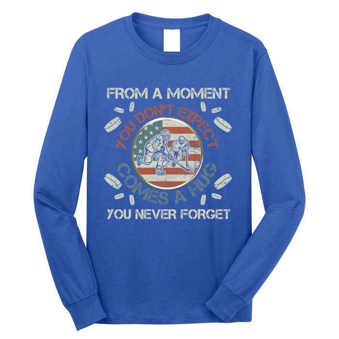 Funny Ice Hockey Player American Flag Hug You Never Forget Cute Gift Long Sleeve Shirt