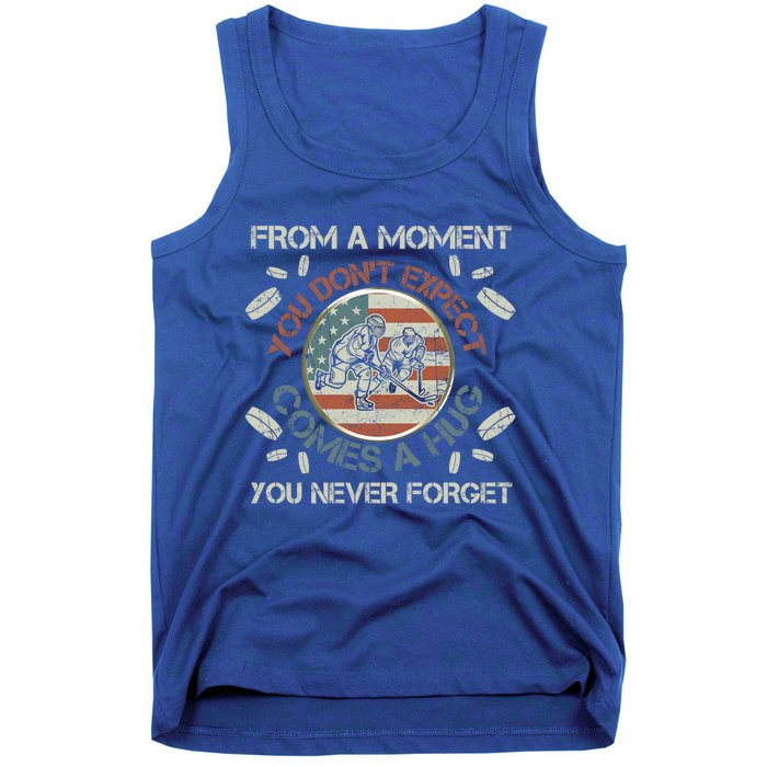 Funny Ice Hockey Player American Flag Hug You Never Forget Cute Gift Tank Top