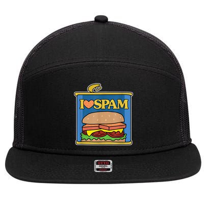 Funny I Heart Love Spam Canned Cooked Pork Food Lover Spam 7 Panel Mesh Trucker Snapback Hat